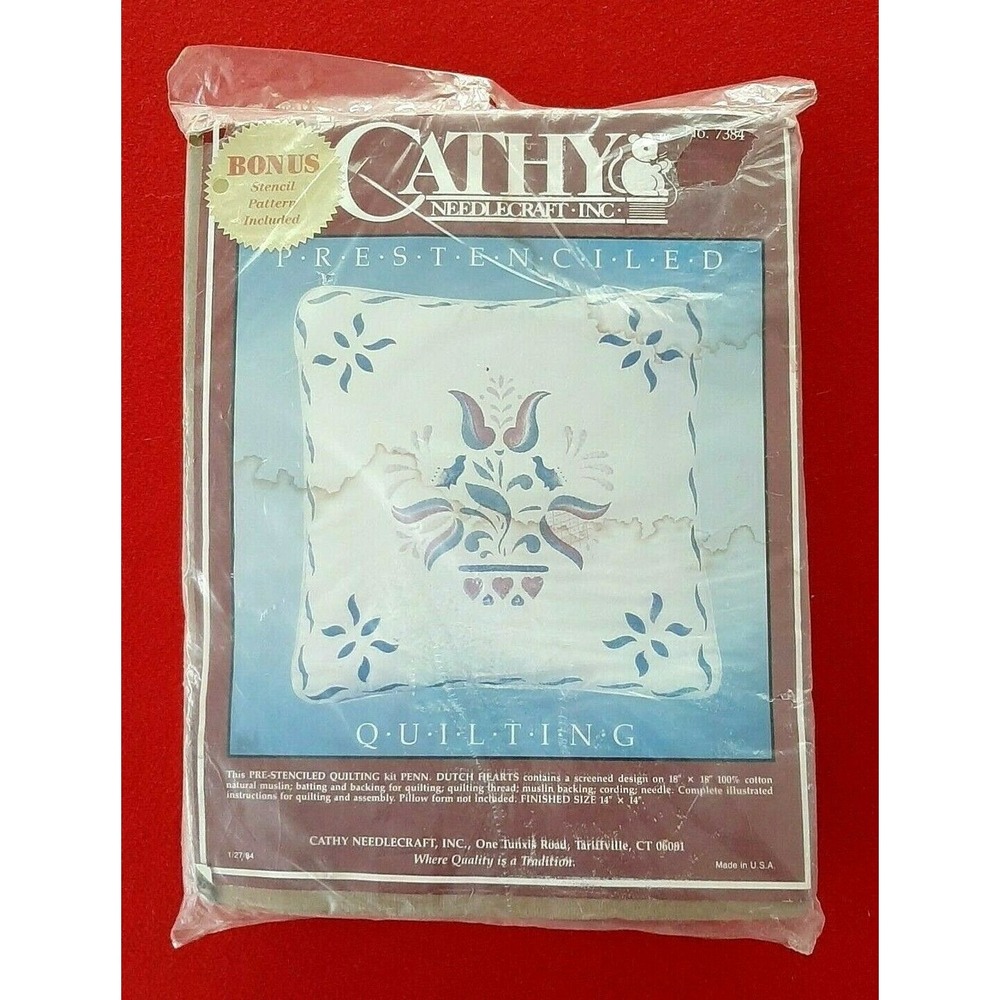 Penn Dutch Hearts Needlecraft Pillow Kit Pre stenciled Quilting  #7384 vtg Cathy